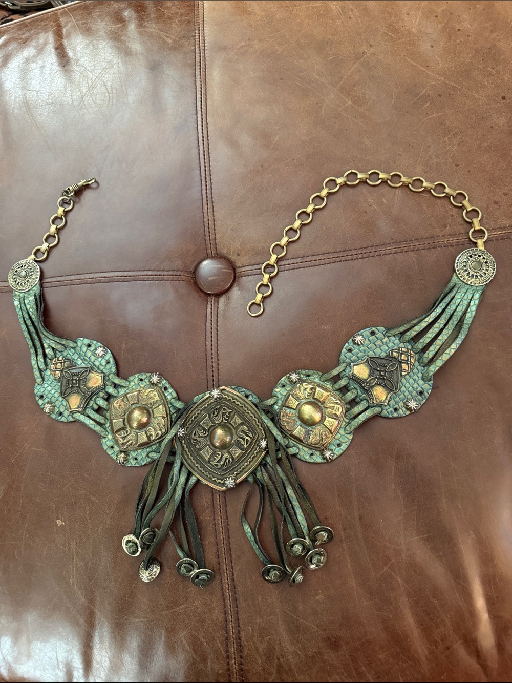 Vintage Leather Waist Belt with Solid medallions. OS